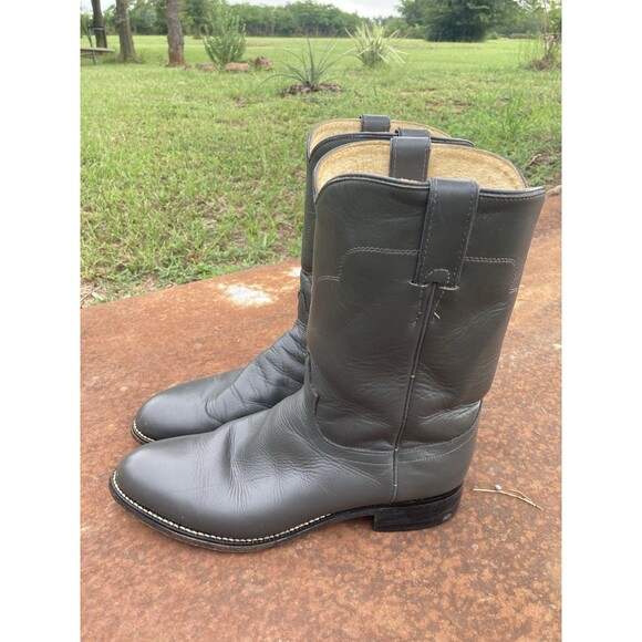 TONY LAMA Mens Boots 8.5 D Gray All Leather Ropers Cowboy Western 7703M Vintage - Picture 2 of 12